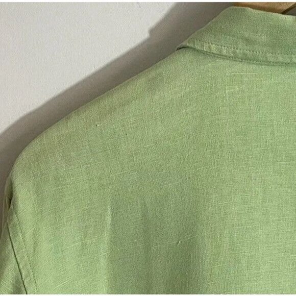 Susan Bristol 100% Linen Button Up Shirt Womens 12 L Green Blouse Mature EUC - Picture 12 of 13